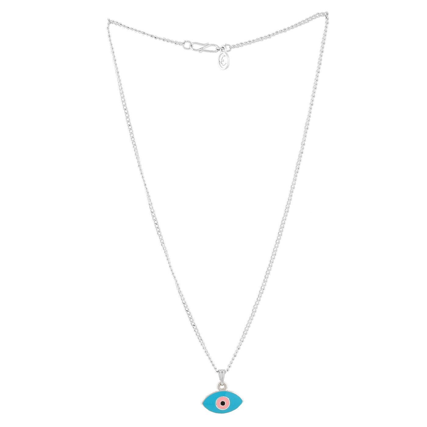 Estele Rhodium Plated Evil Eye Charm Pendant with Pink & Turquoise Blue Enamel for Girls/Women