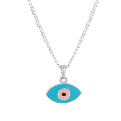 Estele Rhodium Plated Evil Eye Charm Pendant with Pink & Turquoise Blue Enamel for Girls/Women