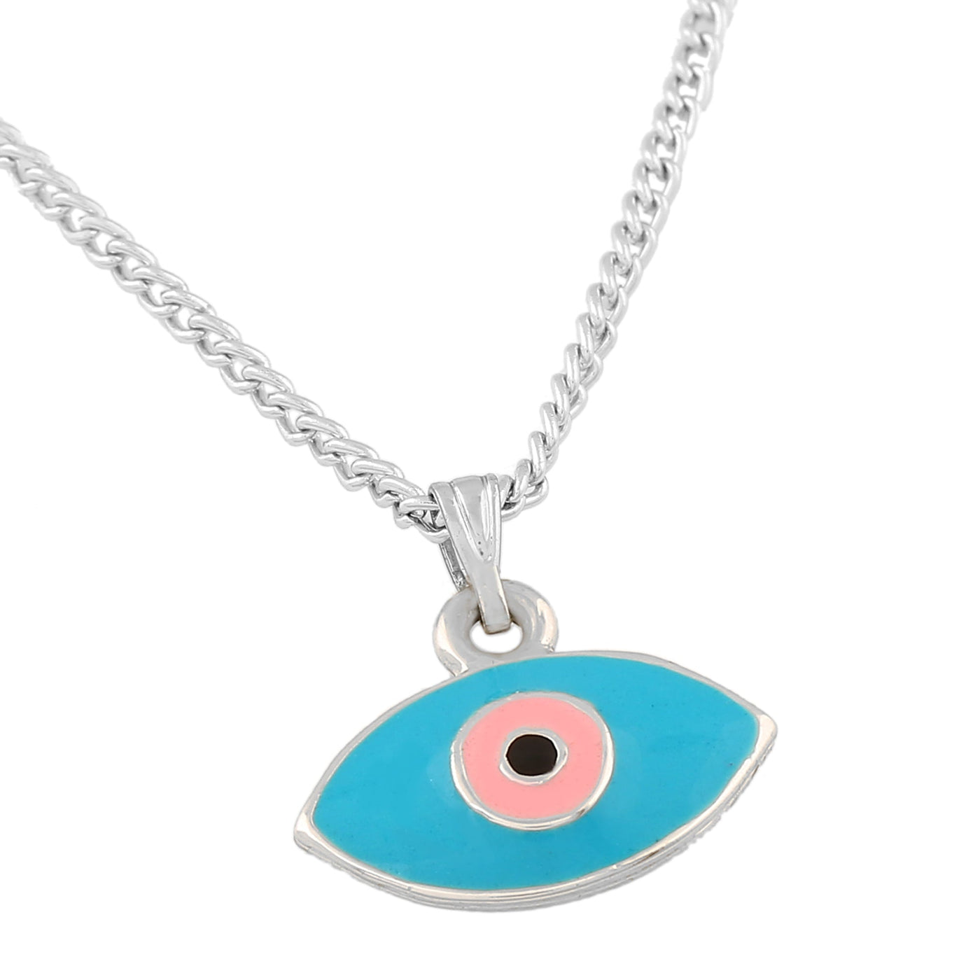 Estele Rhodium Plated Evil Eye Charm Pendant with Pink & Turquoise Blue Enamel for Girls/Women