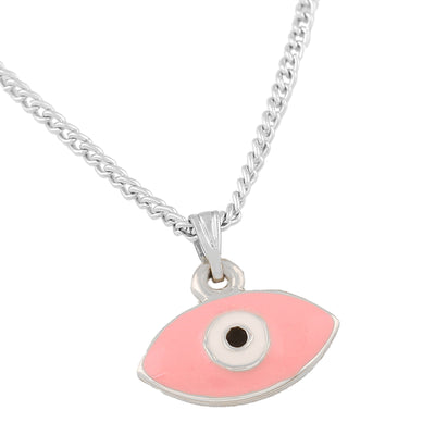 Estele Rhodium Plated Evil Eye Designer Charm Pendant with Pink & White Enamel for Girls/Women