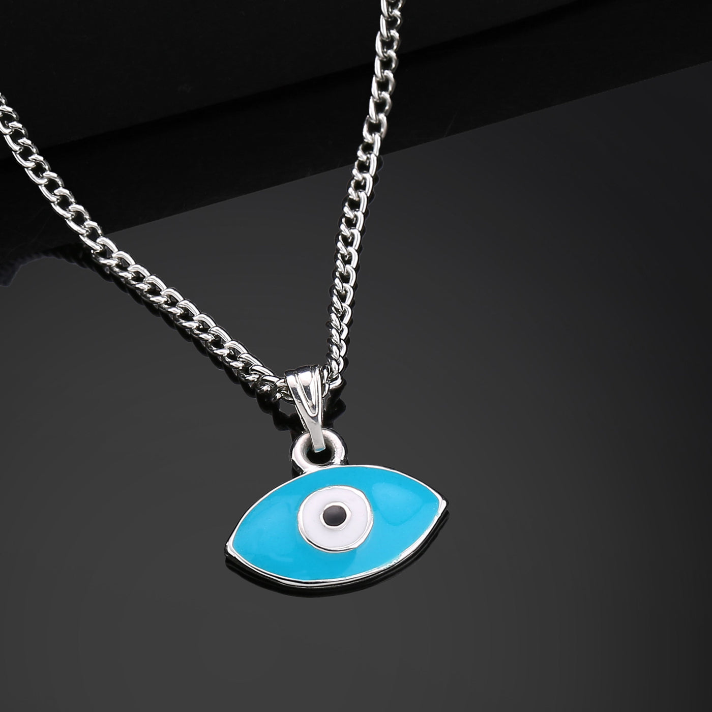 Estele Rhodium Plated Evil Eye Charm Pendant with Turquoise Blue Enamel for Girls/Women