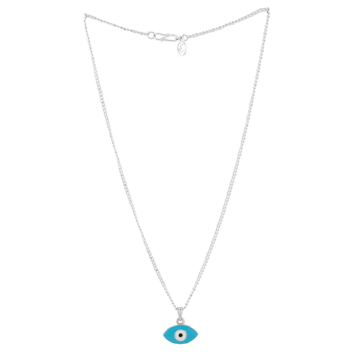 Estele Rhodium Plated Evil Eye Charm Pendant with Turquoise Blue Enamel for Girls/Women
