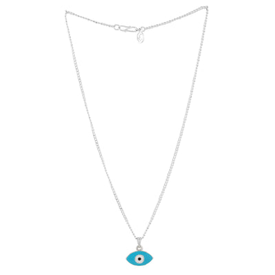 Estele Rhodium Plated Evil Eye Charm Pendant with Turquoise Blue Enamel for Girls/Women