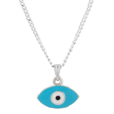 Estele Rhodium Plated Evil Eye Charm Pendant with Turquoise Blue Enamel for Girls/Women