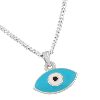 Estele Rhodium Plated Evil Eye Charm Pendant with Turquoise Blue Enamel for Girls/Women