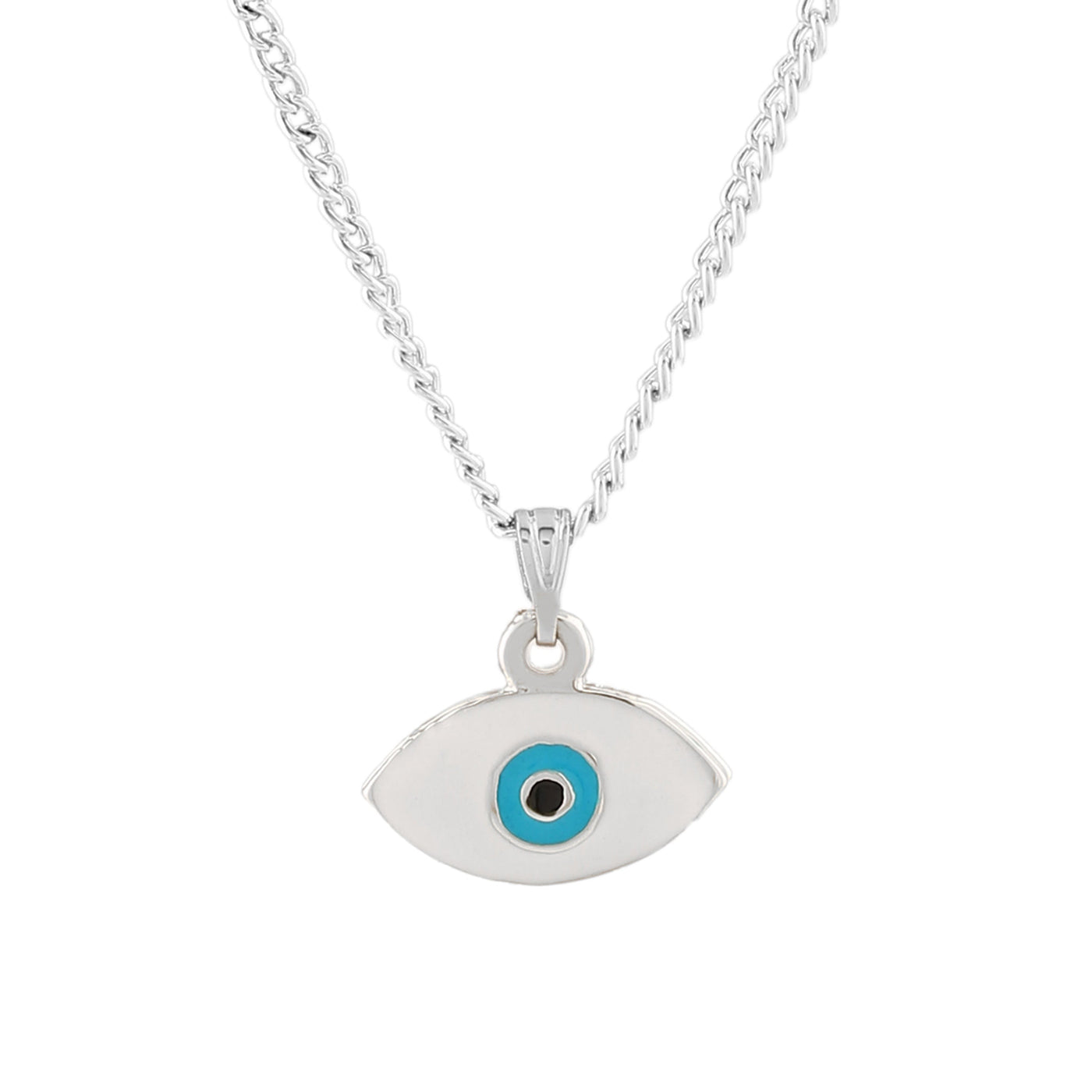 Estele Rhodium Plated Spiritual Evil Eye Charm Pendant with White & Turquoise Blue Enamel for Girls/Women