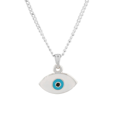 Estele Rhodium Plated Spiritual Evil Eye Charm Pendant with White & Turquoise Blue Enamel for Girls/Women