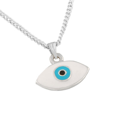 Estele Rhodium Plated Spiritual Evil Eye Charm Pendant with White & Turquoise Blue Enamel for Girls/Women