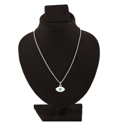 Estele Rhodium Plated Spiritual Evil Eye Charm Pendant with White & Turquoise Blue Enamel for Girls/Women