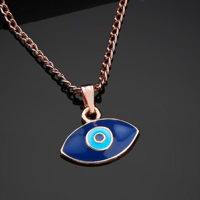 Estele Rose Gold Plated Auspicious Evil Eye Charm Pendant with Navy Blue & Turquoise Blue Enamel for Girls/Women