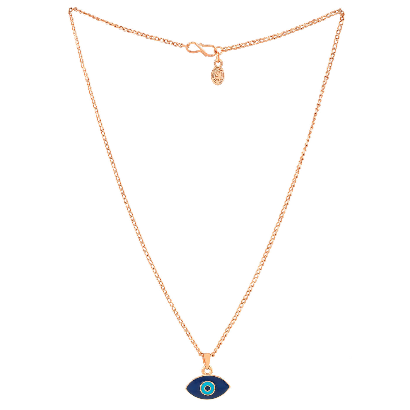 Estele Rose Gold Plated Auspicious Evil Eye Charm Pendant with Navy Blue & Turquoise Blue Enamel for Girls/Women