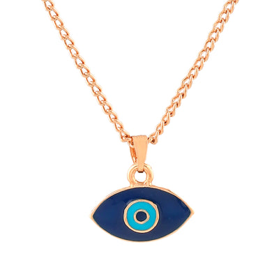 Estele Rose Gold Plated Auspicious Evil Eye Charm Pendant with Navy Blue & Turquoise Blue Enamel for Girls/Women