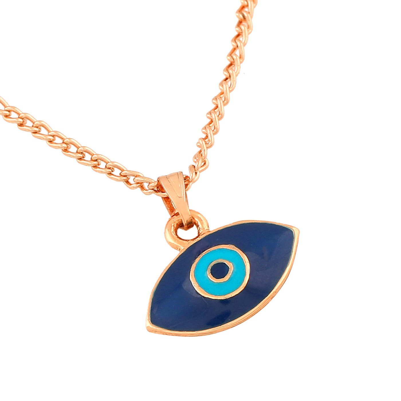 Estele Rose Gold Plated Auspicious Evil Eye Charm Pendant with Navy Blue & Turquoise Blue Enamel for Girls/Women