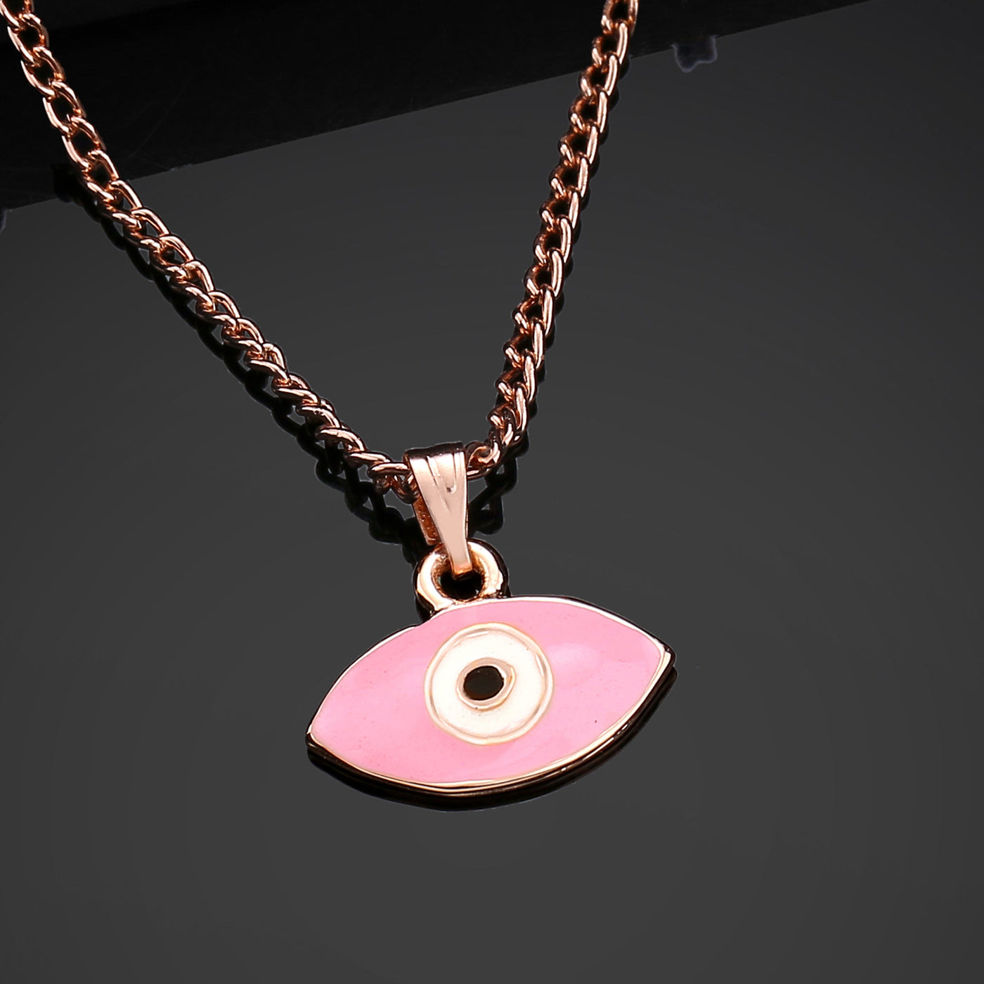 Estele Rose Gold Plated Evil Eye Designer Charm Pendant with Pink & White Enamel for Girls/Women