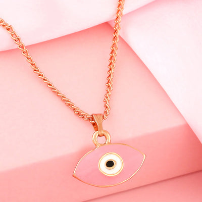 Estele Rose Gold Plated Evil Eye Designer Charm Pendant with Pink & White Enamel for Girls/Women