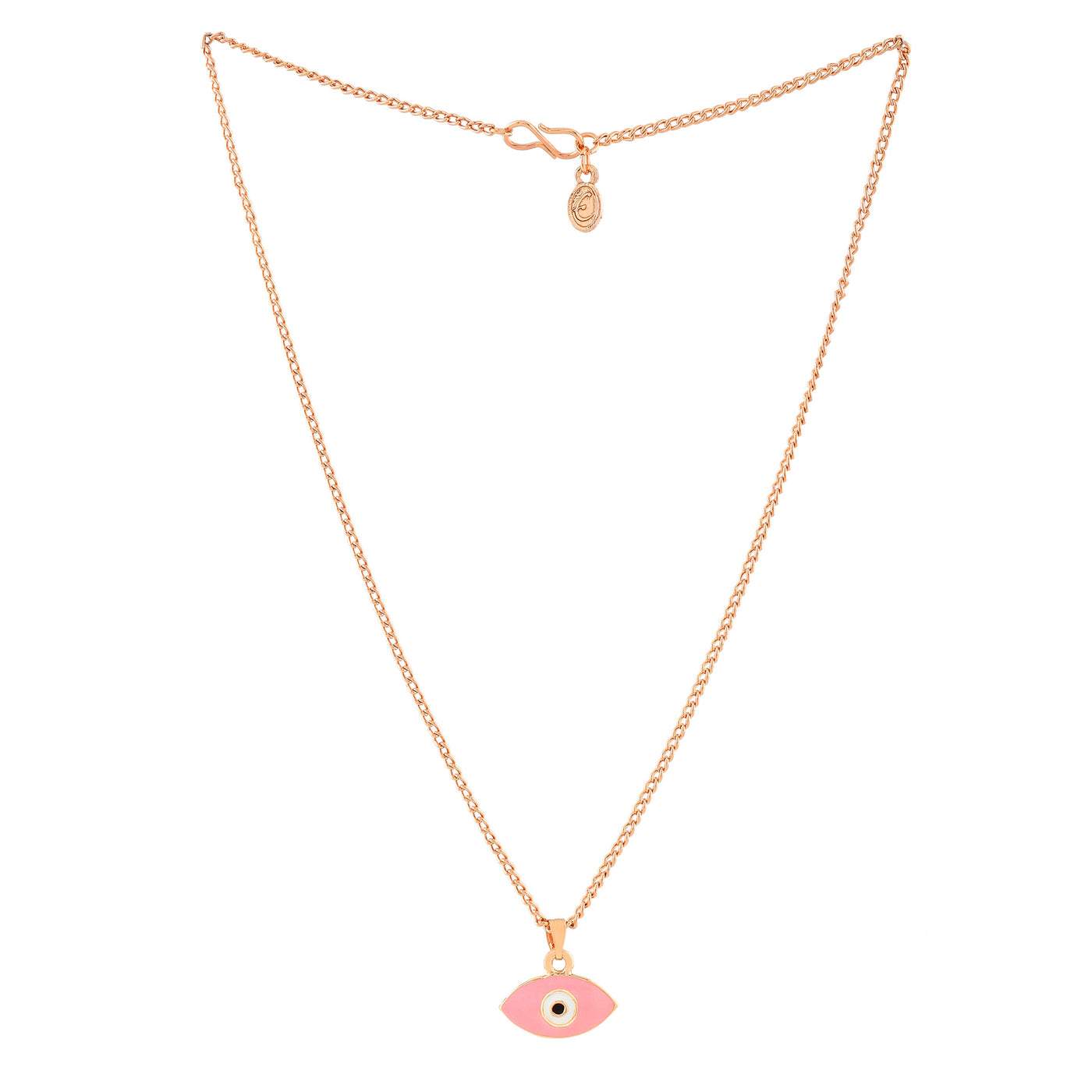 Estele Rose Gold Plated Evil Eye Designer Charm Pendant with Pink & White Enamel for Girls/Women