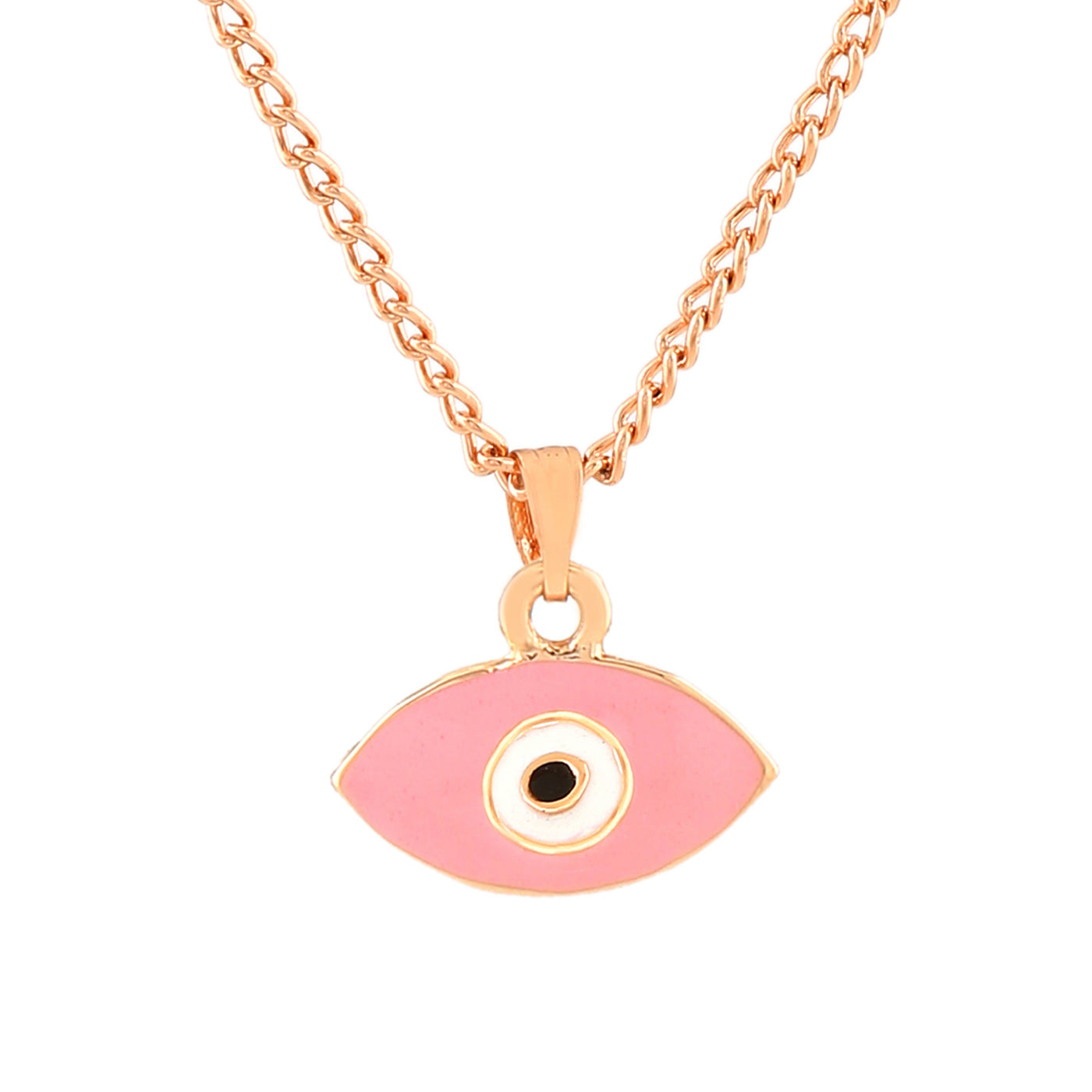 Estele Rose Gold Plated Evil Eye Designer Charm Pendant with Pink & White Enamel for Girls/Women