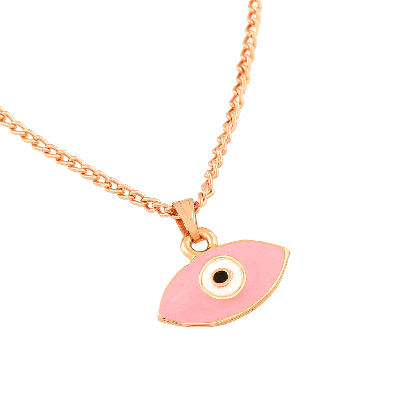 Estele Rose Gold Plated Evil Eye Designer Charm Pendant with Pink & White Enamel for Girls/Women