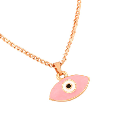 Estele Rose Gold Plated Evil Eye Designer Charm Pendant with Pink & White Enamel for Girls/Women