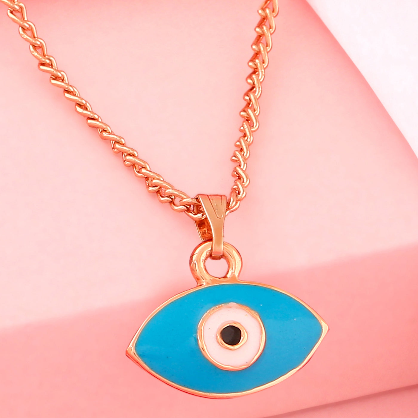 Estele Rose Gold Plated Evil Eye Designer Charm Pendant with Pink & White Enamel for Girls/Women