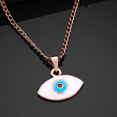 Estele Rose Gold Plated Spiritual Evil Eye Charm Pendant with White & Turquoise Blue Enamel for Girls/Women