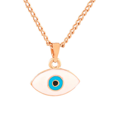 Estele Rose Gold Plated Spiritual Evil Eye Charm Pendant with White & Turquoise Blue Enamel for Girls/Women