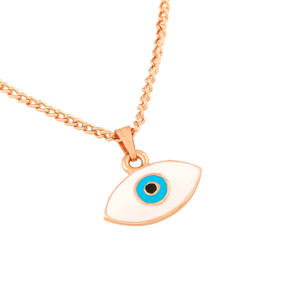 Estele Rose Gold Plated Spiritual Evil Eye Charm Pendant with White & Turquoise Blue Enamel for Girls/Women