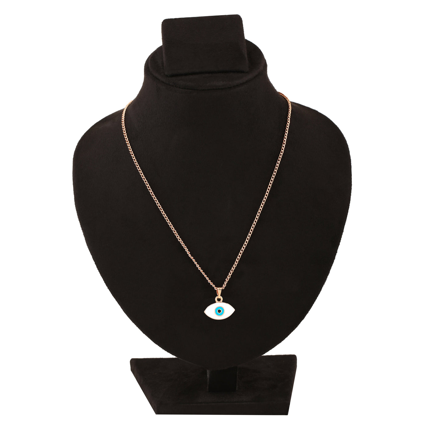 Estele Rose Gold Plated Spiritual Evil Eye Charm Pendant with White & Turquoise Blue Enamel for Girls/Women