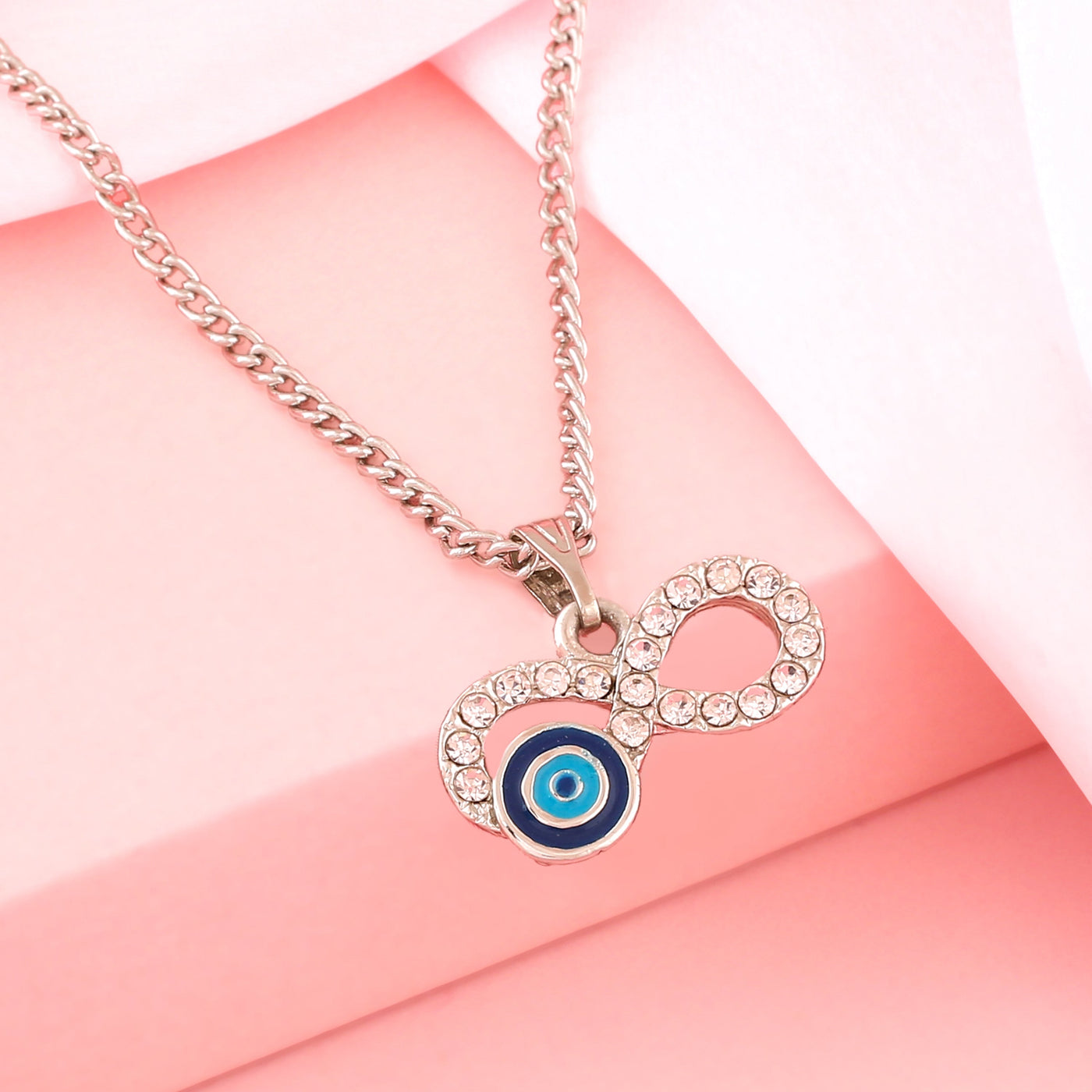 Estele Rhodium Plated Infinity Shaped Evil Eye Charm Pendant for Girls/Women