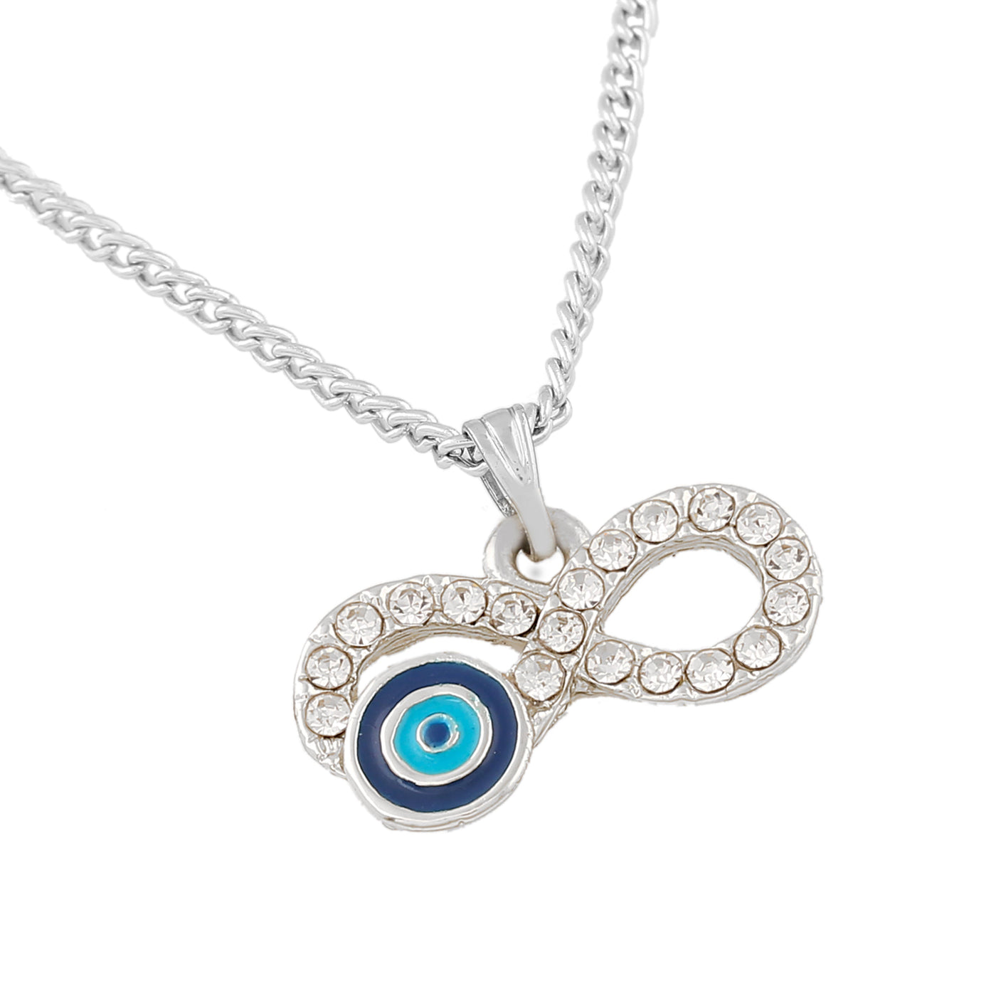 Estele Rhodium Plated Infinity Shaped Evil Eye Charm Pendant for Girls/Women