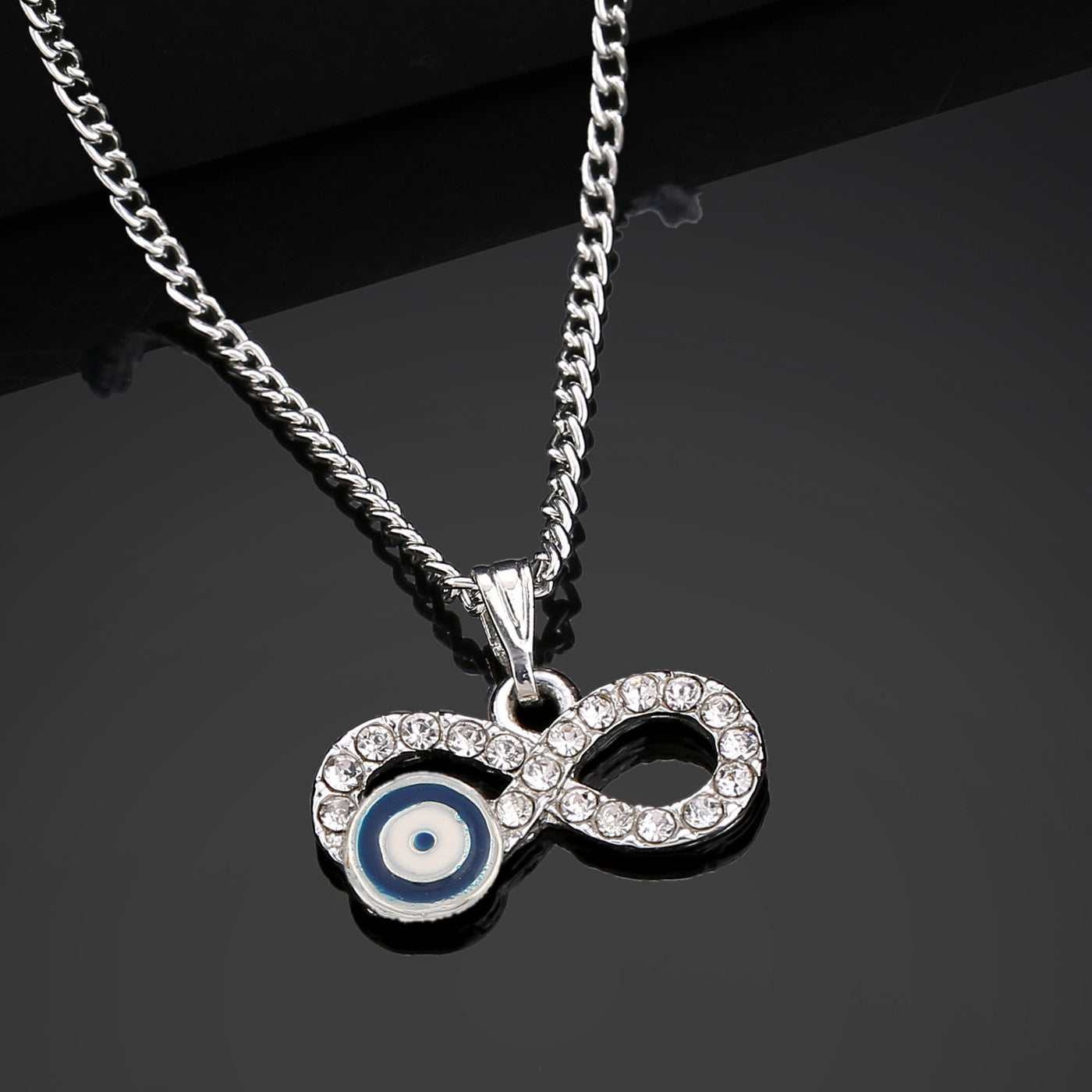 Estele Rhodium Plated Sparkling Infinity Evil Eye Charm Pendant with Austrian Crystals for Girls/Women