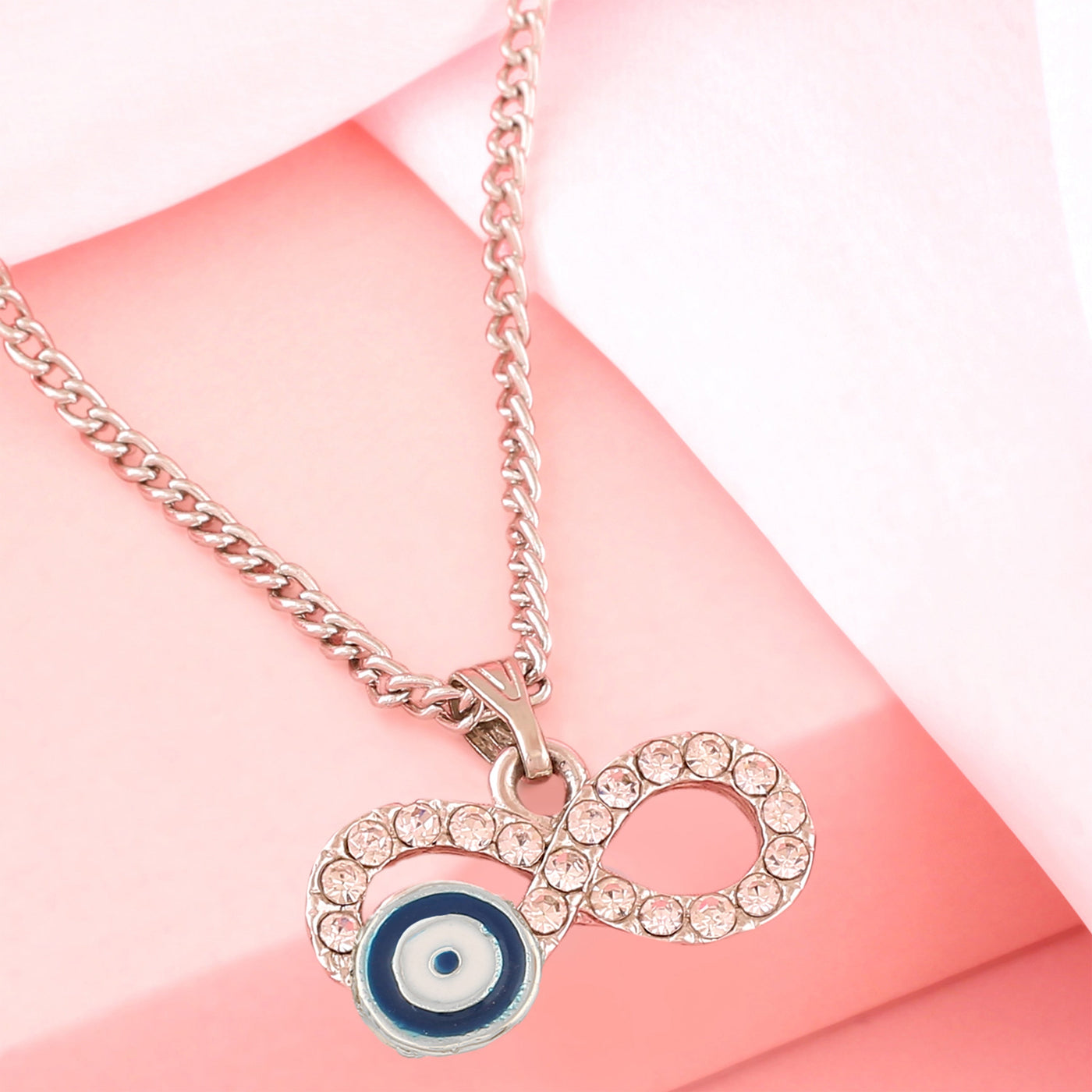 Estele Rhodium Plated Sparkling Infinity Evil Eye Charm Pendant with Austrian Crystals for Girls/Women