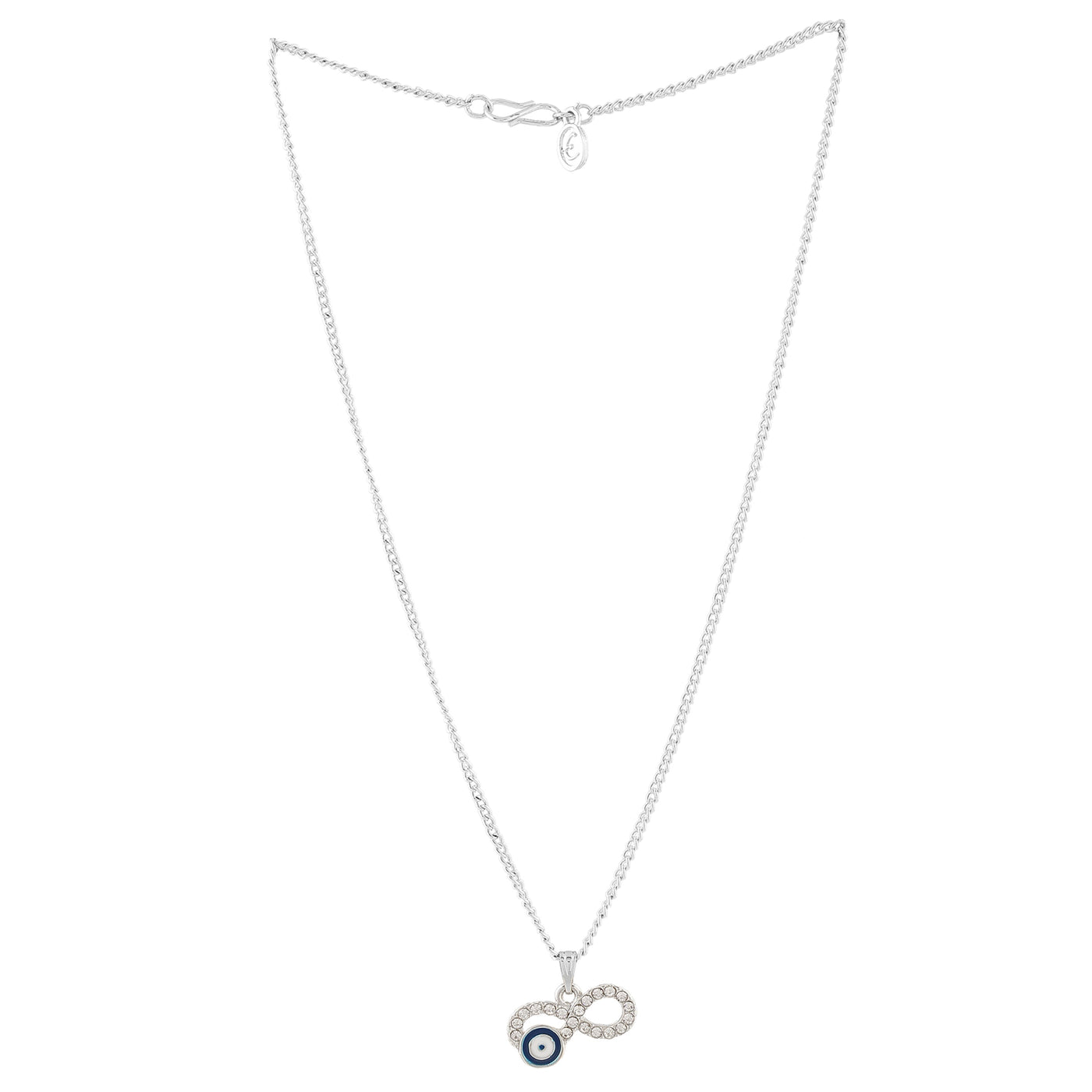Estele Rhodium Plated Sparkling Infinity Evil Eye Charm Pendant with Austrian Crystals for Girls/Women