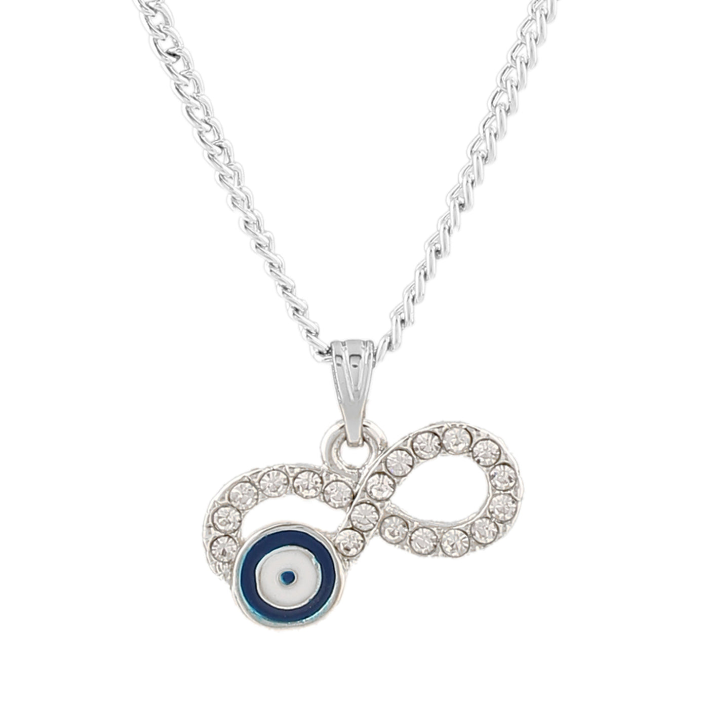 Estele Rhodium Plated Sparkling Infinity Evil Eye Charm Pendant with Austrian Crystals for Girls/Women