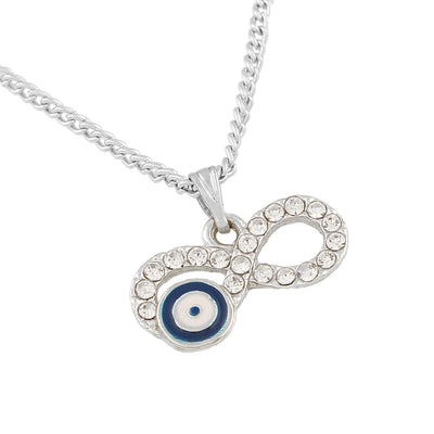 Estele Rhodium Plated Sparkling Infinity Evil Eye Charm Pendant with Austrian Crystals for Girls/Women