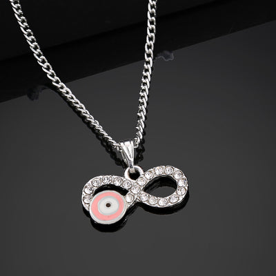 Estele Rhodium Plated Twinkling Infinity Shaped Evil Eye Charm Pendant with Austrian Crystals for Girls/Women