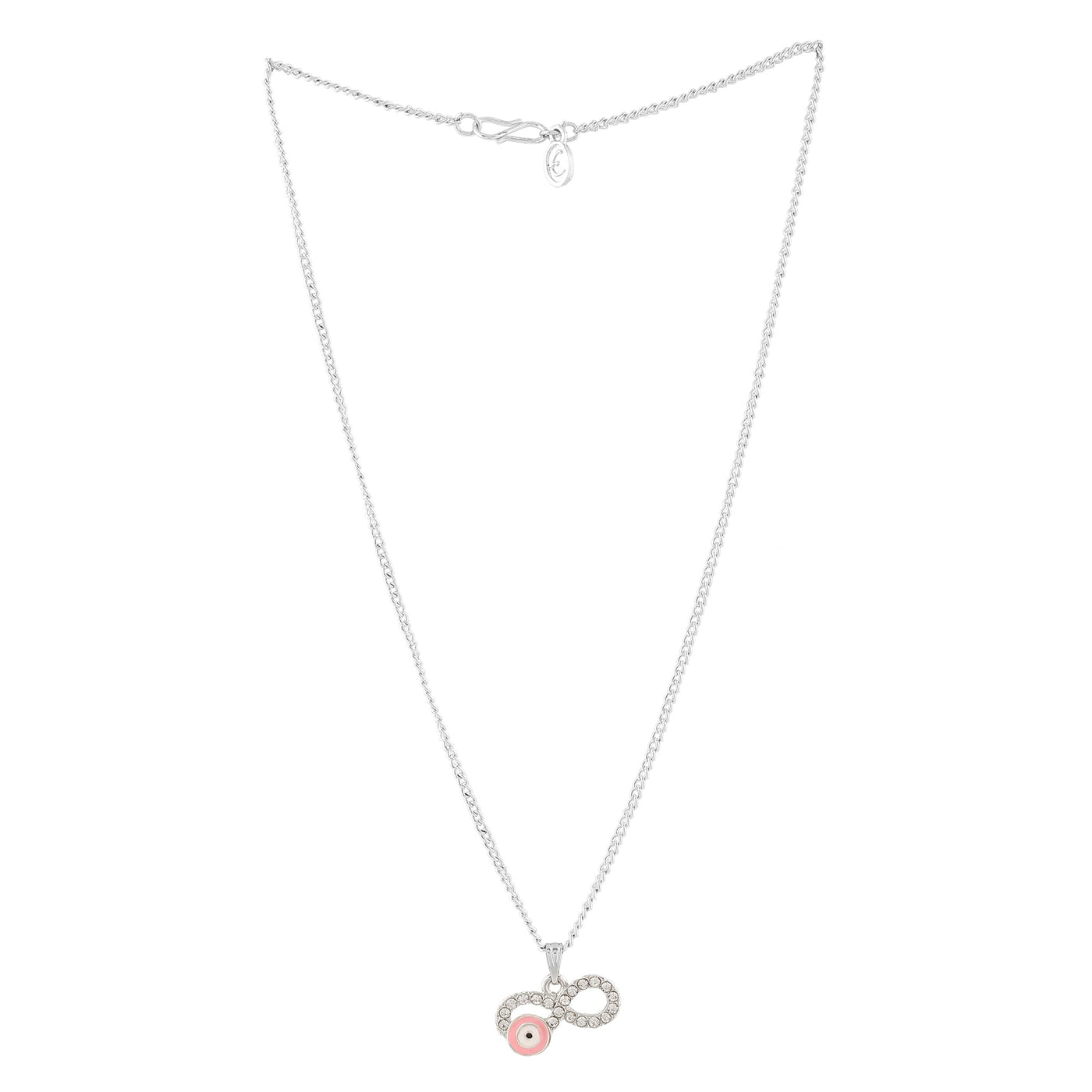 Estele Rhodium Plated Twinkling Infinity Shaped Evil Eye Charm Pendant with Austrian Crystals for Girls/Women