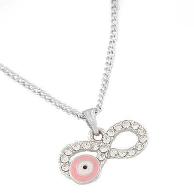 Estele Rhodium Plated Twinkling Infinity Shaped Evil Eye Charm Pendant with Austrian Crystals for Girls/Women