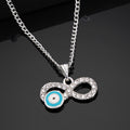 Estele Rhodium Plated Infinity Shaped Evil Eye Charm Pendant with Austrian Crystals for Girls/Women