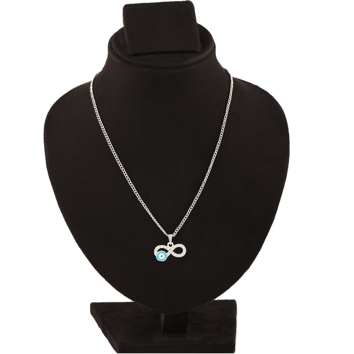 Estele Rhodium Plated Infinity Shaped Evil Eye Charm Pendant with Austrian Crystals for Girls/Women