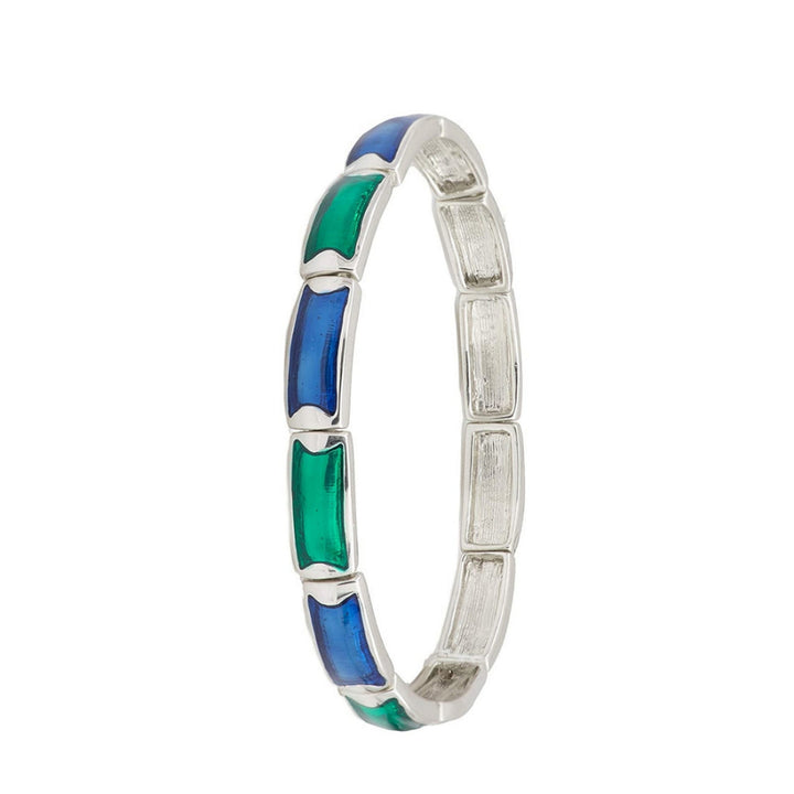 Estele Rhodium Plated Blue and Green Enamel Cuff Bracelet for women