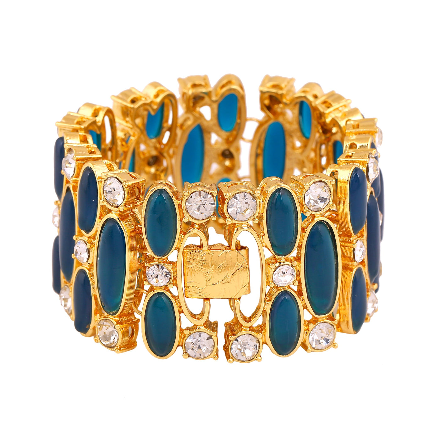 Estele Gold Plated Trendy Designer Bracelet with Blue & White Stones for Girls/Women