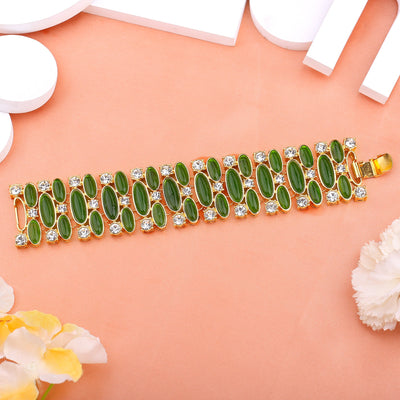 Estele Gold Plated Trendy Designer Bracelet with Green & White Stones for Girls / Women