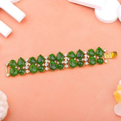Estele Gold Plated Magnificent Bracelet with Green & White Stones for Girls /Women