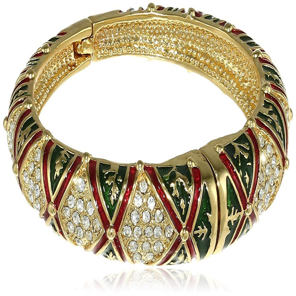 Estele Gold Plated Diamond Pattern Green and Red Meenakari Cuff Bracelet