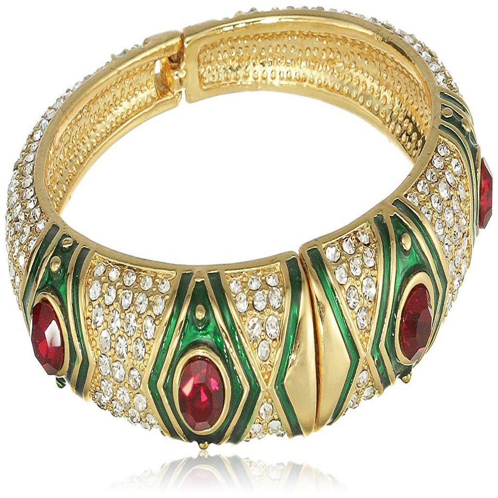 Estele Gold Plated Red Diamond Studded Cuff Bracelet for women