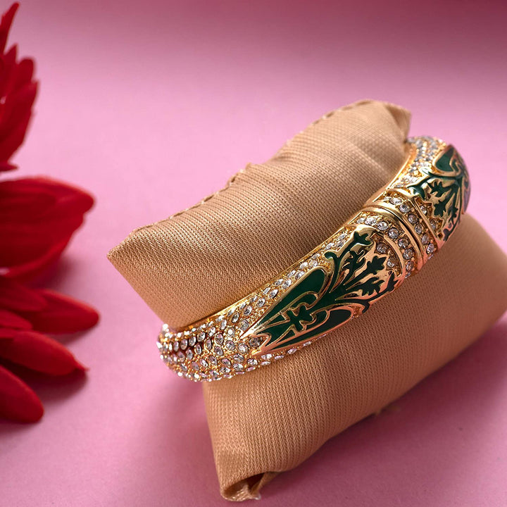 Estele Gold Plated Green Life Cuff Bracelet for women