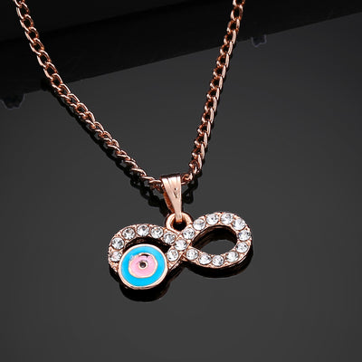 Estele Rose Gold Plated Infinity Shaped Evil Eye Charm Pendant with Crystals for Girls/Women