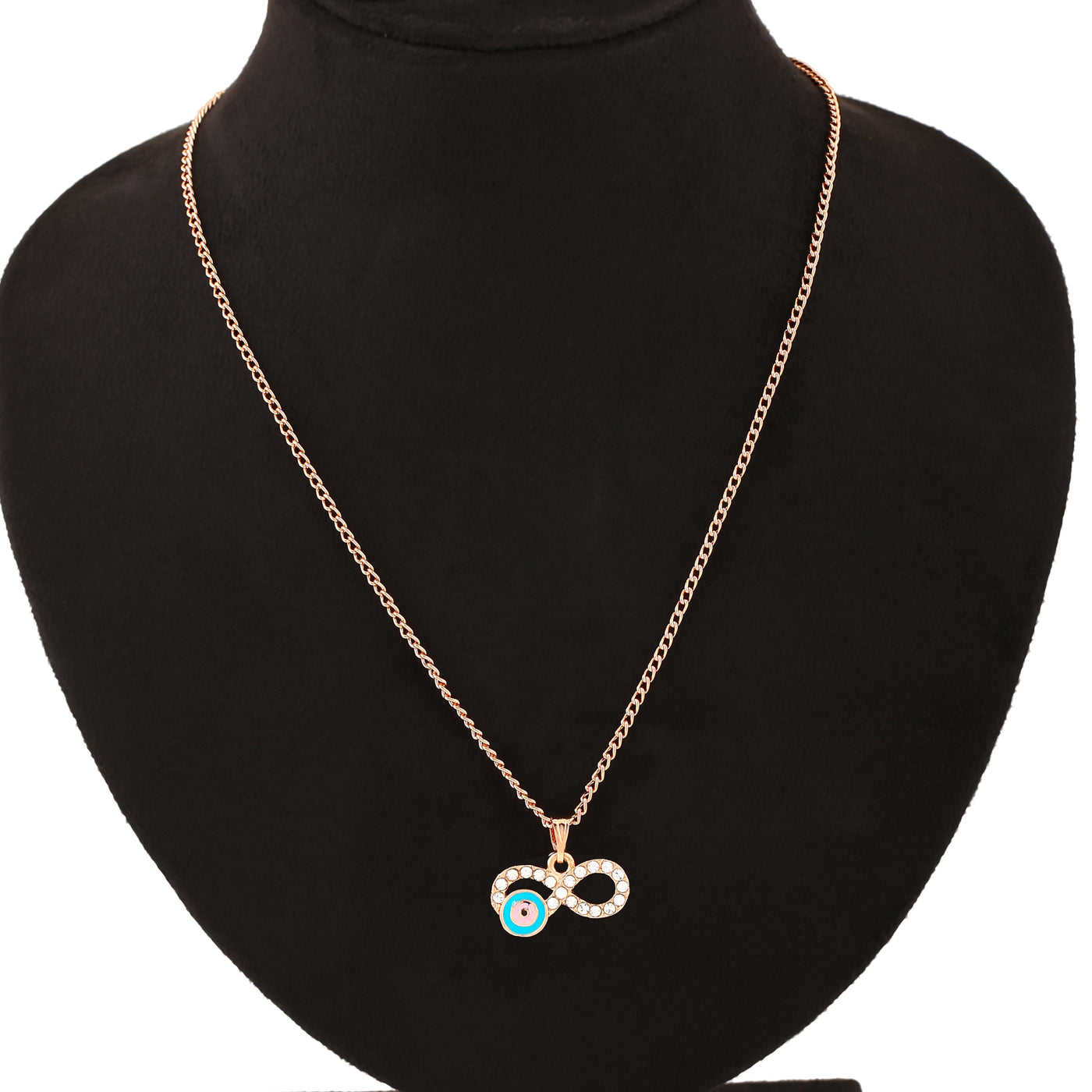Estele Rose Gold Plated Infinity Shaped Evil Eye Charm Pendant with Crystals for Girls/Women