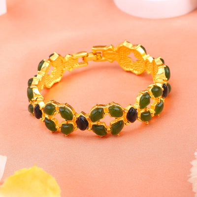 Estele Gold Plated Admirable Bracelet with Green & Black Stones for Girls / Women